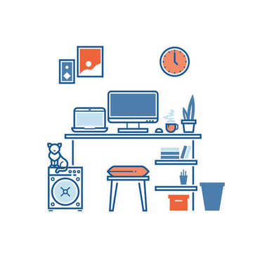 Çalışma alanı veya eğitim yer iç. Ev iş alanı kavramı. Modern vektör ince çizgi çizim