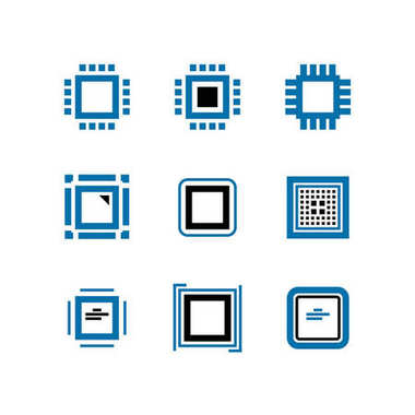 CPU ve bilgisayar çipleri vektör simgeler. İşlemci logosu