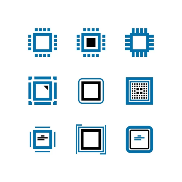 Vektorové ikony CPU a počítačových čipů. Procesor logo — Stockový vektor