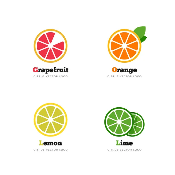 Citrus-vektoros logo. Grapefruit, narancs, citrom és lime — Stock Vector