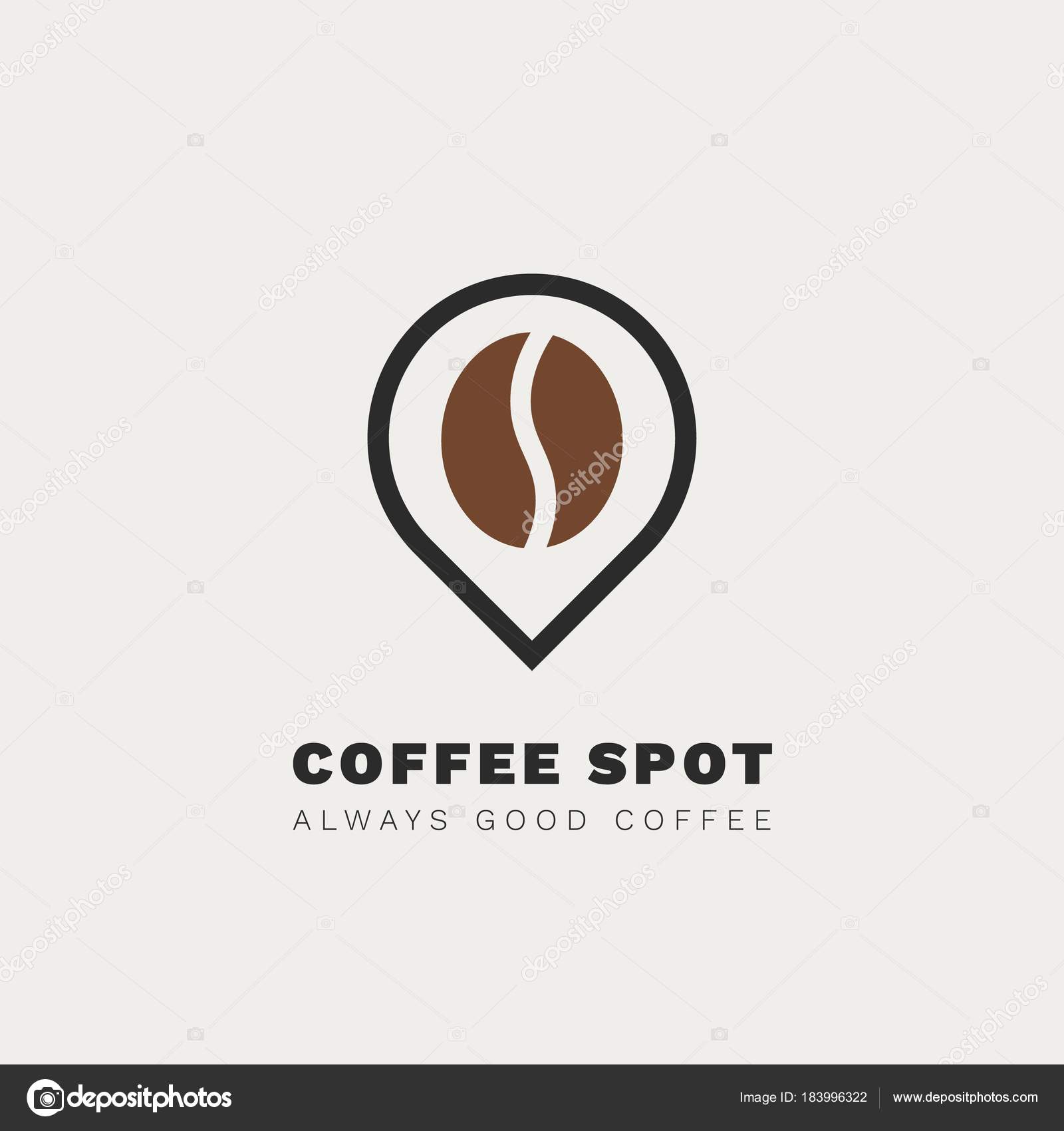 Minimalistic Vector Logo For Coffee Shop Outline Logotype With Bean And Navigation Mark Minimalistic Vector Logo For Coffee Shop Outline Logotype With Bean And Navigation Mark