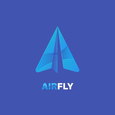 Degrade vektör logo kağıt uçak. Peygamberler veya teslimat Hizmetleri için şık logo dilimlenmiş