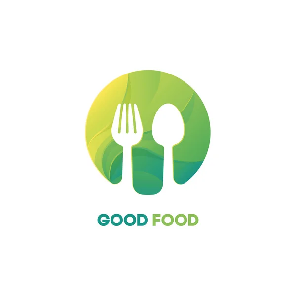 Fork and spoon food vector gradient logo RGB. Fresh and stylish logotype for restaurant, cafe. Negative space logotype — Stock Vector