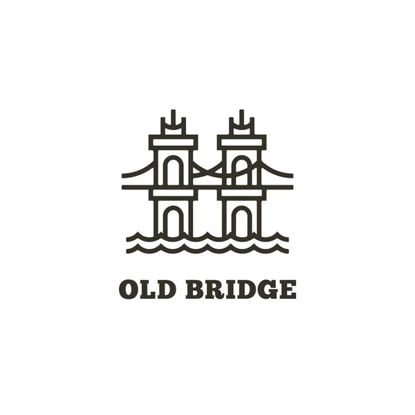 Garis vektor seni ilustrasi jembatan tua. Logo garis luar jembatan - Stok Vektor