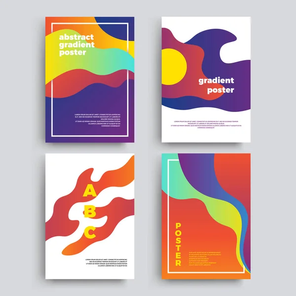 Sada vektorové abstraktní plakáty s geometrickými tvary s přechodem a retro barev. Světlé 80 plakáty — Stockový vektor