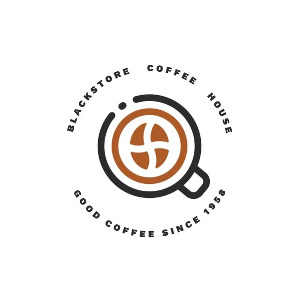 Logo vettoriale minimalista per caffetteria. Logotipo di contorno con chicco di caffè e tazza stilizzata — Vettoriale Stock
