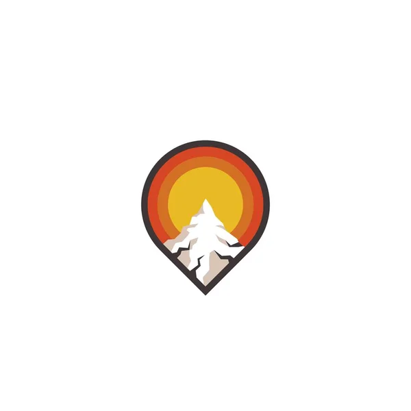 Logo vettoriale con perno di navigazione e montagna. Logo piatto — Vettoriale Stock