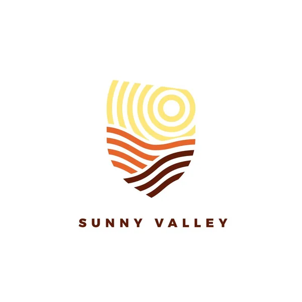 Emblème de l'art linéaire Sunny Valley. Logotype de ligne pour les vignobles ou le paysage — Image vectorielle