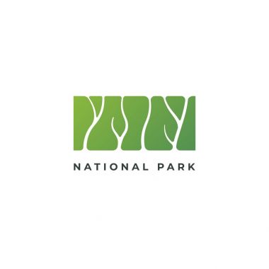 Park, rekreasyon bölgesi veya Botanik Bahçesi yeşil siluet logo. Negatif alan logo