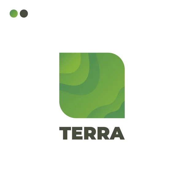 Terrain green square logo. Vector ground logotype — Stock Vector