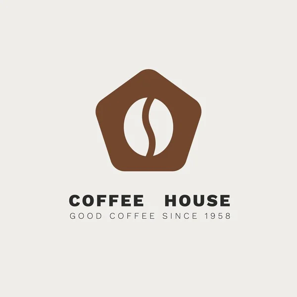 Minimalistyczne wektor logo dla coffee shop. Płaskie logotyp z ziaren kawy i stylizowane house. Negatywnej przestrzeni — Wektor stockowy