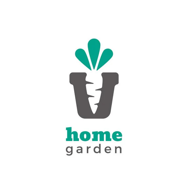 Logo plat vecteur jardin. Logotype pour magasins de jardinage. Pot minimaliste à la carotte — Image vectorielle