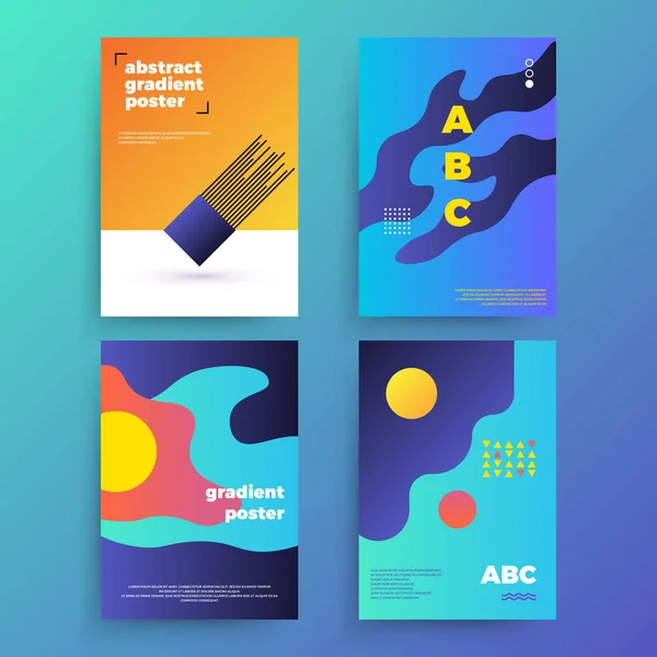 Set of vector abstract posters with geometric gradient shapes and retro colors. Bright 80's posters — Stock Vector