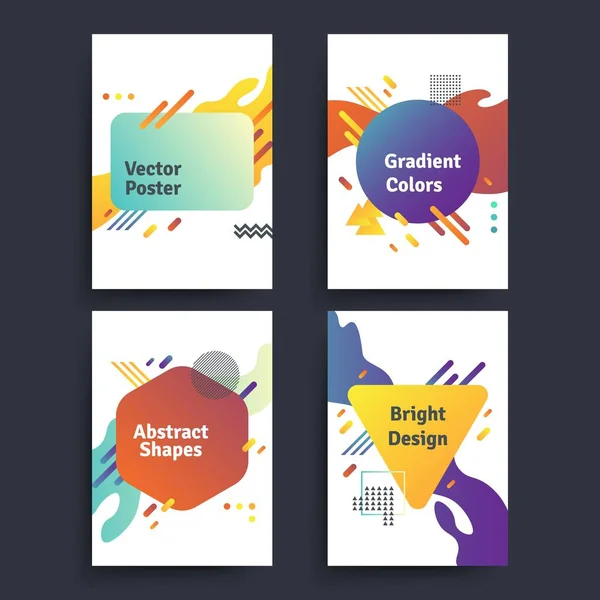 Conjunto de cartazes abstratos vetoriais com formas de gradiente geométrico e cores retro. Cartazes brilhantes dos anos 80 — Vetor de Stock