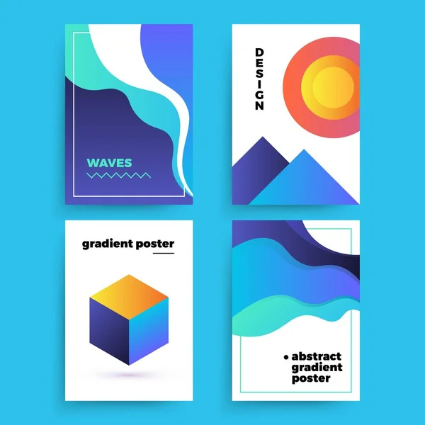 Conjunto de carteles abstractos vectoriales con formas de gradiente geométrico y colores retro. Carteles brillantes de los 80 — Vector de stock