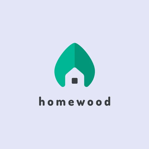 Logo vettoriale minimalista di casa e foglia d'albero. Eco concetto di casa — Vettoriale Stock