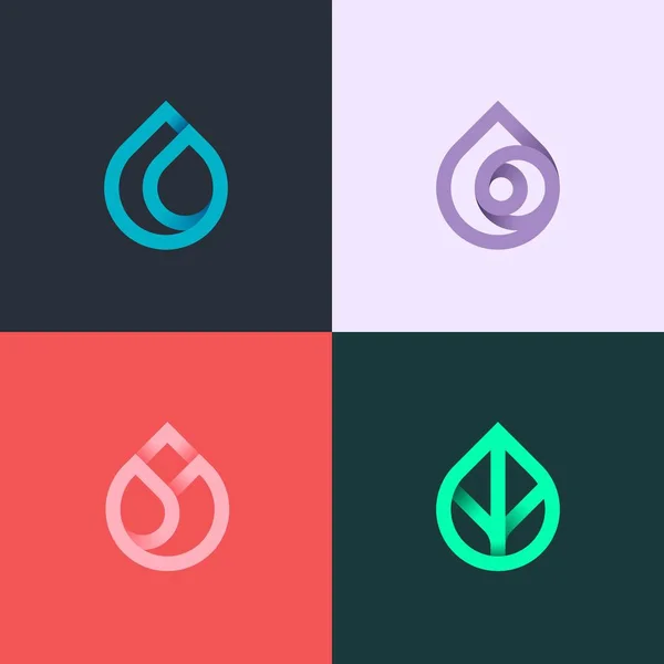 Natur element. Vatten, eld, jord, luft. Gradient logo på mörk bakgrund. Alternativa energikällor linje logotyp. Eco-logotypen — Stock vektor