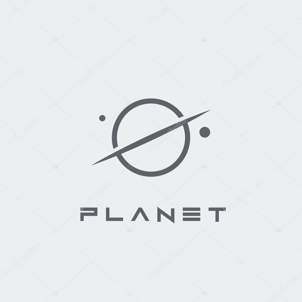 Planet and satellites vector minimalist logo. Silhouette logotype of planets.