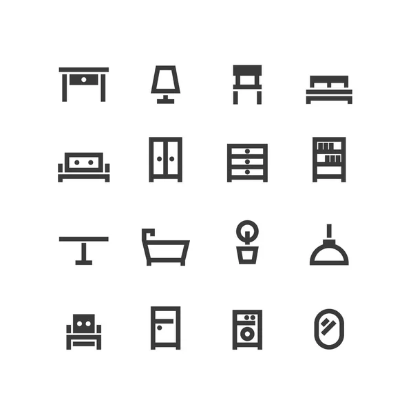 Conjunto vetorial de ícones de contorno preto de mobiliário de interiores — Vetor de Stock