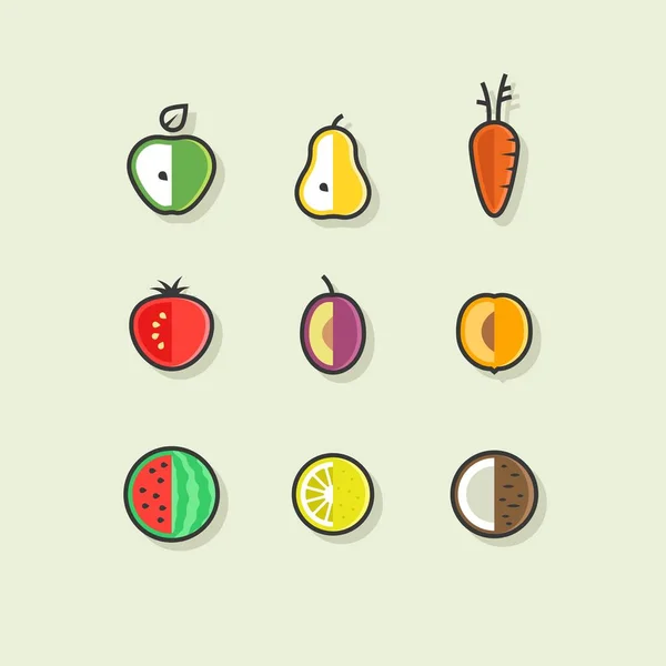 Overzicht vector set platte groenten en fruit. Gezonde voeding ontwerpconcept — Stockvector