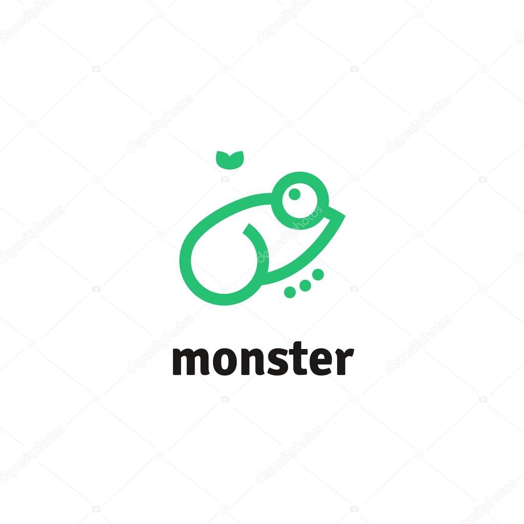 Vector line logotype of green frog and fly. Minimalist frog logo for company or project.