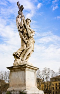 Rome, İtalya - 27 Mart 2015: Heykel Ponte Sant'Angelo eski Mimarlık ve köprü