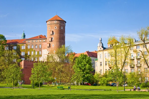 Krakow City, Polonya Vistula Nehri'nin kıyısında yer alan Wawel Kalesi görünümünü — Stok fotoğraf