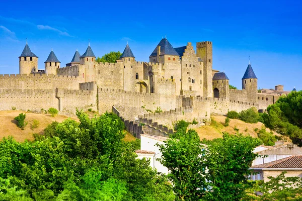 Panoramisch uitzicht op de oude stad van Carcassonne - France — Stockfoto