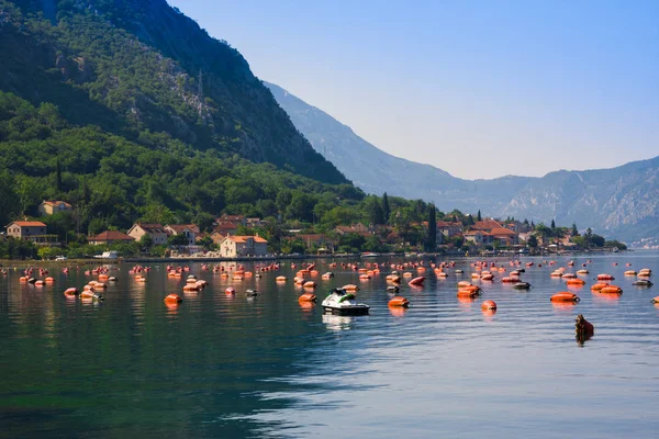 Fazendas de ostras na Baía de Kotor, Montenegro, Kotor-Risan — Fotografia de Stock