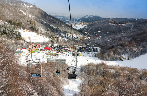 TZAHKADZOR,ARMENIA - JANUARY 3, 2014: View on popular ski and climate resort.; Located 50 km north-east of Yerevan and 5 km from district center, town of Hrazdan