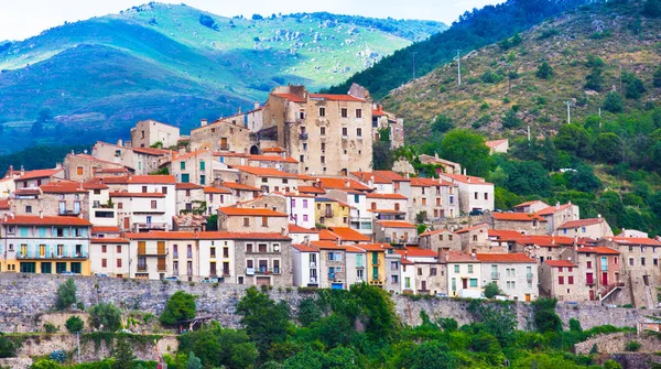 Mosset small and picturesque french village,member of Les Plus Beaux Villages de France (The most beautiful villages of France).Mosset,Pyrenees-Orientales Royalty Free Stock Images