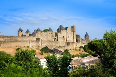 Carcassone eski kale güzel manzarasına. Fransa. 1997 yılında Unesco Dünya Mirasları listesine eklendi.