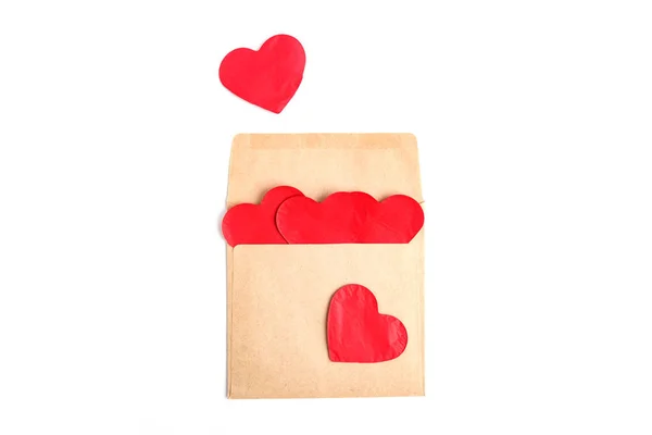 Love concept: love on distance, love letter, valentines day Craft envelope with red heart on white — Stock Photo, Image