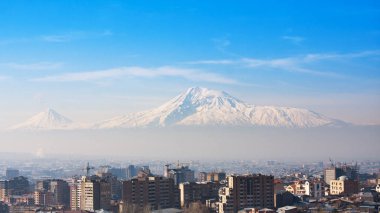 Ermenistan. Şehir Manzaralı Erivan ve ararat Dağı.