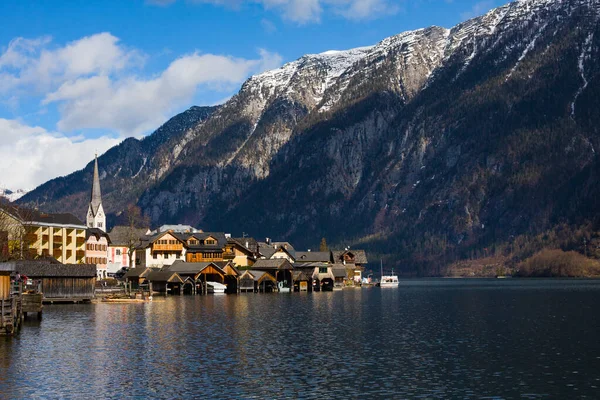 Hallstatt Aldeia Patrimônio Unesco Contra Montanha Lago Inverno Mais Popular — Fotografia de Stock