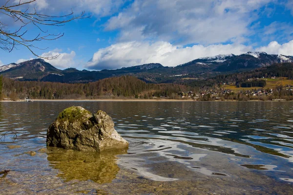 Вид Ідилічні Альпійські Гори Озеро Галльштатере Сонячний Зимовий Ранок Австрії — стокове фото