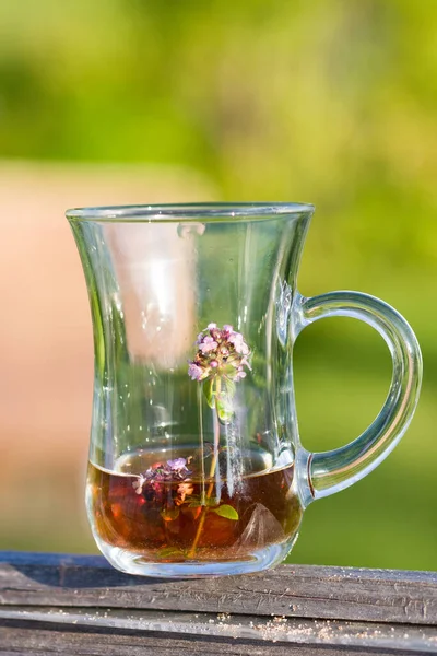 Cup Hot Herbal Tea Thyme Herbs Summer Turkish Tea Cup — Stock Photo, Image