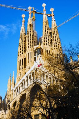 Barselona, İspanya - 21 Ocak 2019: Sagrada Familia Kilisesi, yeni detaylar. Tasarım: Antoni Gaudi, UNESCO Dünya Mirası Sitesi