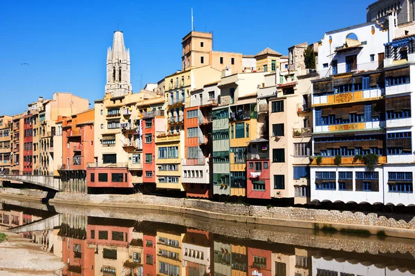 Girona España Enero 2019 Colorido Casas Puente Pont Sant Agusti —  Fotos de Stock