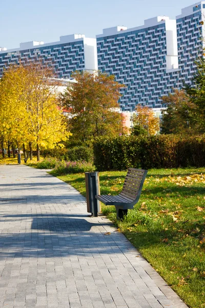 市内公園のベンチ 黄金の秋 晴れた日 — ストック写真