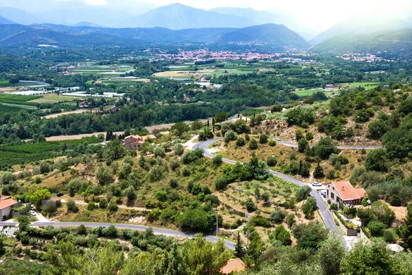 Άποψη Του Languedoc Roussillon Από Χωριό Eus Γαλλία Κατοικίες Κεραμίδια — Φωτογραφία Αρχείου