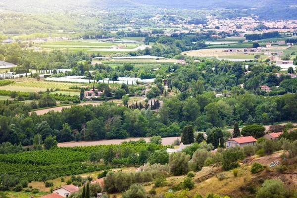 Vistas Languedoc Rosellón Desde Pueblo Eus Francia Casas Techo Baldosas —  Fotos de Stock