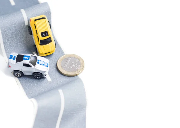 Cars Accident Rough Road Expensive Insurance Incident Toy Models Coin — Stock Photo, Image