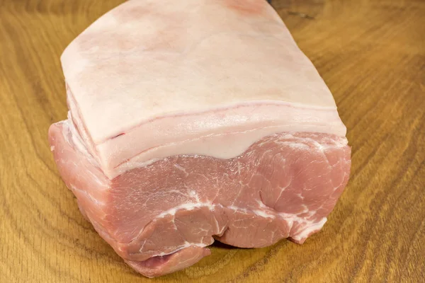 Whole Piece Roast Pork Raw Wooden Chopping Board — Stock Photo, Image