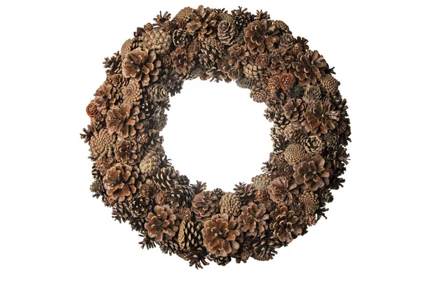 Handmade wreath with pine cones, isolated on white — 스톡 사진