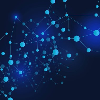 Mavi çizgiler bağlar. Soyut teknoloji parlak çizgi ve noktalar
