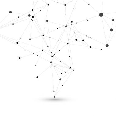 Bağlı siyah çizgiler ve noktalar beyaz arka plan üzerinde şık, poligonal desen. Yeni teknoloji projelerde kullanılmak üzere tasarlanmış. Basit, güzel, minimalist, soyut arka plan