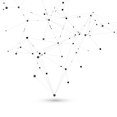 Bağlı siyah çizgiler ve noktalar beyaz arka plan üzerinde şık, poligonal desen. Yeni teknoloji projelerde kullanılmak üzere tasarlanmış. Basit, güzel, minimalist, soyut arka plan