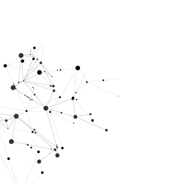 Elegante patrón poligonal de líneas negras conectadas y puntos sobre fondo blanco. Diseñado para su uso en proyectos de nueva tecnología. Fondo simple, hermoso, minimalista, abstracto — Archivo Imágenes Vectoriales