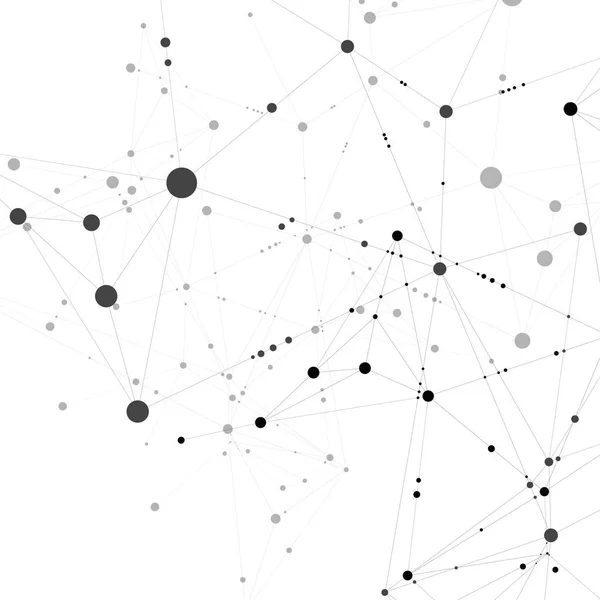 Elegante patrón poligonal de líneas negras conectadas y puntos sobre fondo blanco. Diseñado para su uso en proyectos de nueva tecnología. Fondo simple, hermoso, minimalista, abstracto — Archivo Imágenes Vectoriales